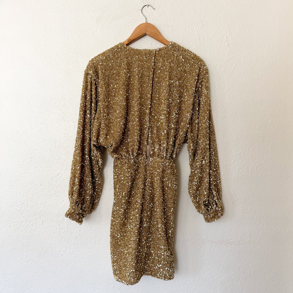 & Other Stories Wrap-Effect Gold Sequin Dolman Sleeve Mini Dress | 0/EUR 32