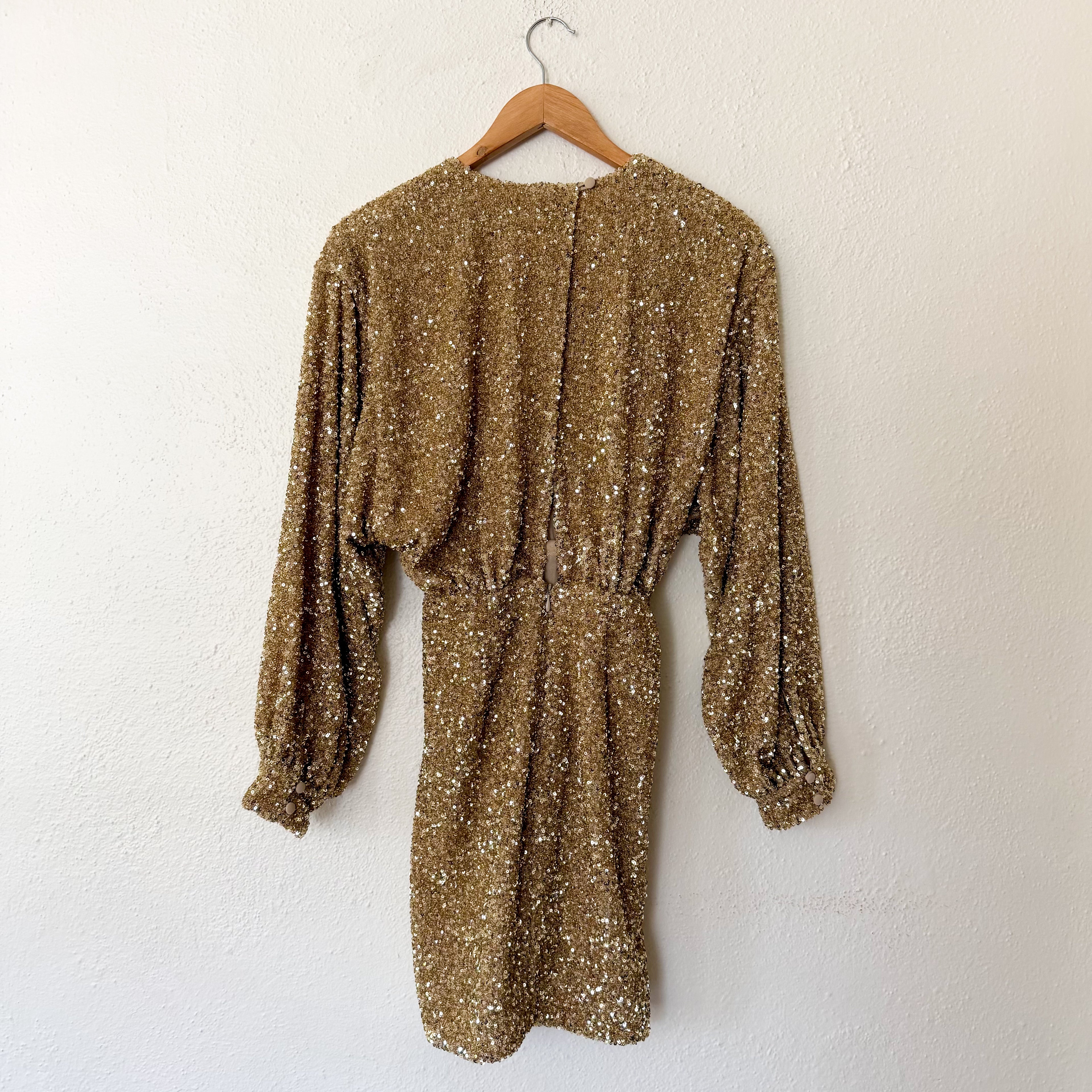 & Other Stories Wrap-Effect Gold Sequin Dolman Sleeve Mini Dress | 0/EUR 32