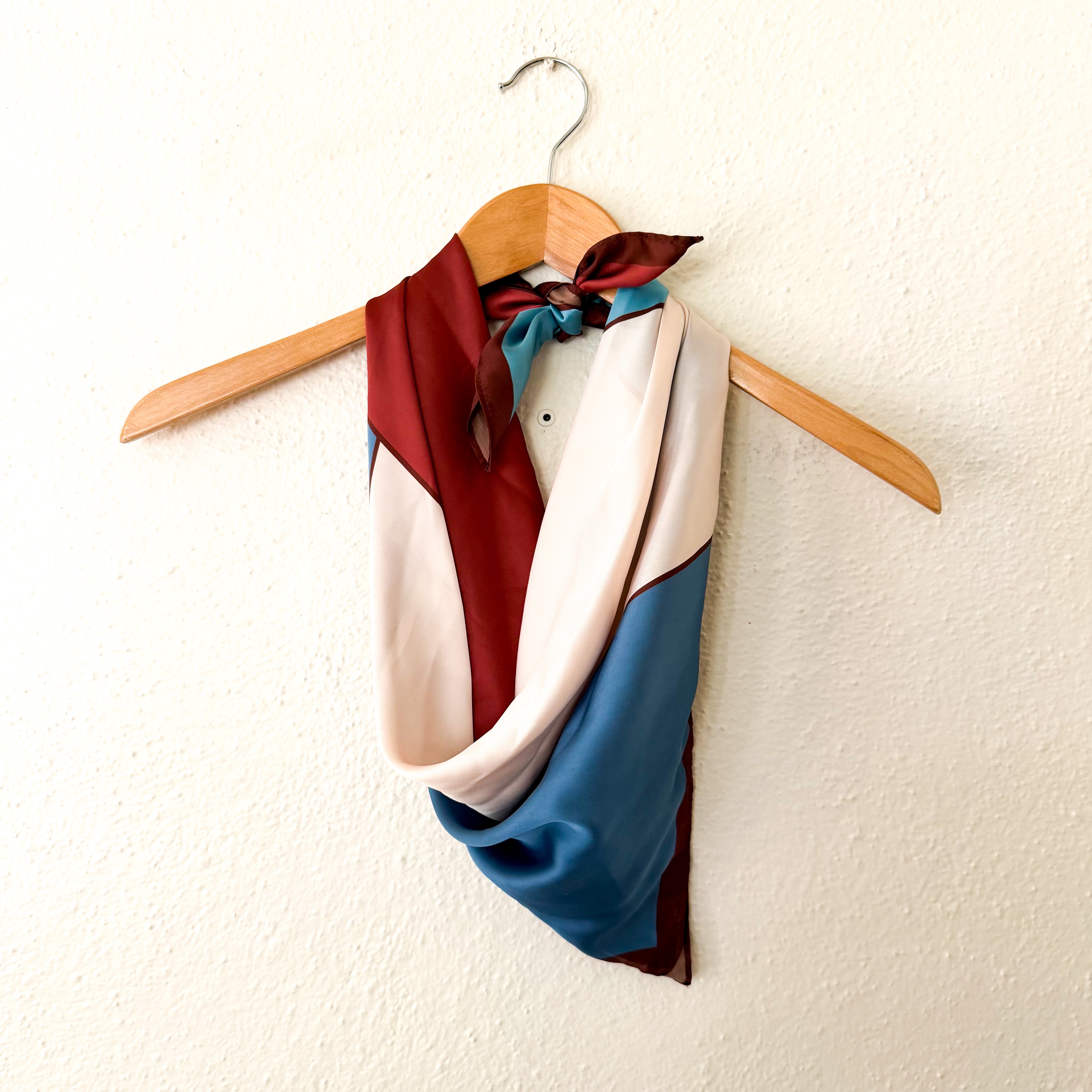 Retro Geometric Colorblock Silky Square Scarf