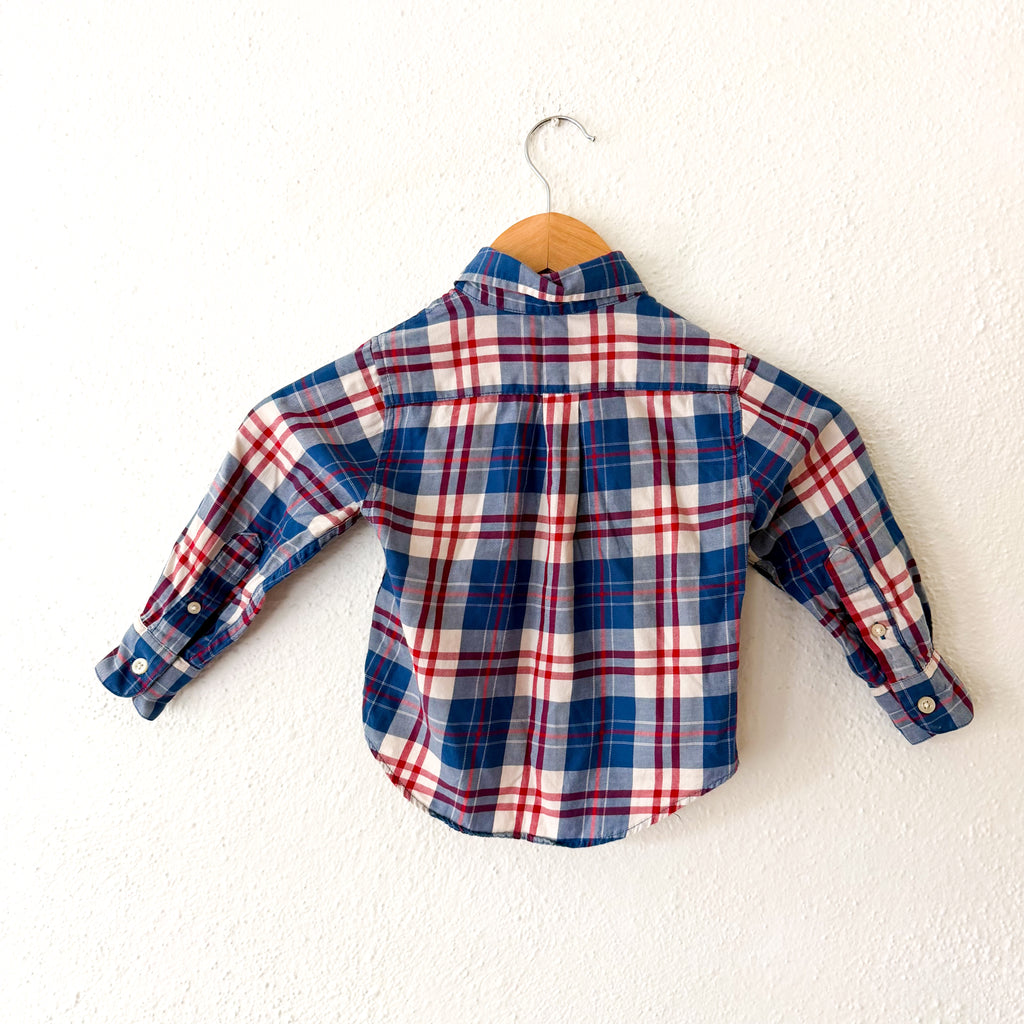 Class Club Boy Red White Blue Plaid Long Sleeve Buttons Down | 2-3T