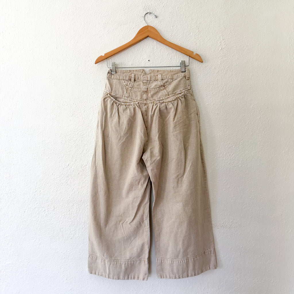 Free People Sweet Talk Linen Blend Wide Leg Cropped Chino Pants in Croissant Beige | 0