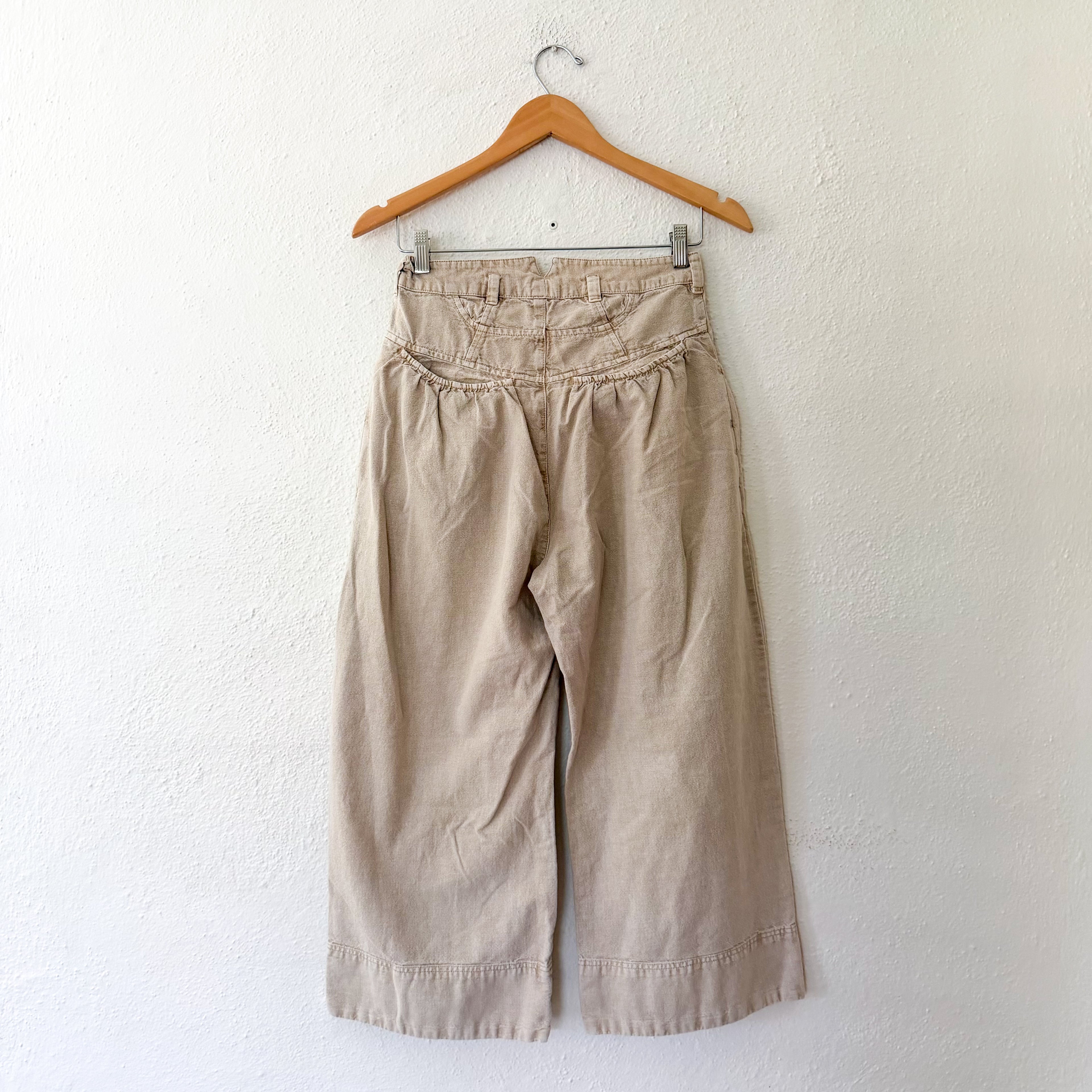Free People Sweet Talk Linen Blend Wide Leg Cropped Chino Pants in Croissant Beige | 0