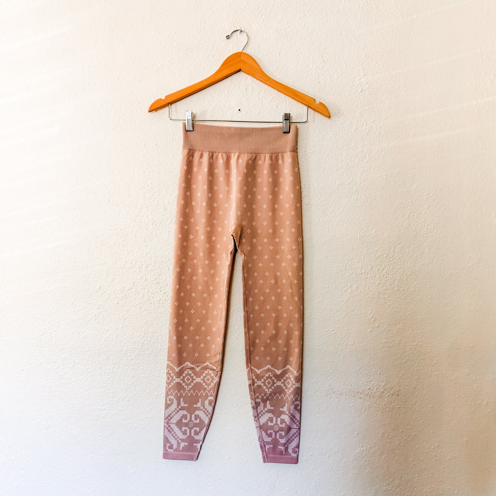 Sweaty Betty Modal Fair Isle Jacquard Seamless Base Layer Leggings in Blush | XS