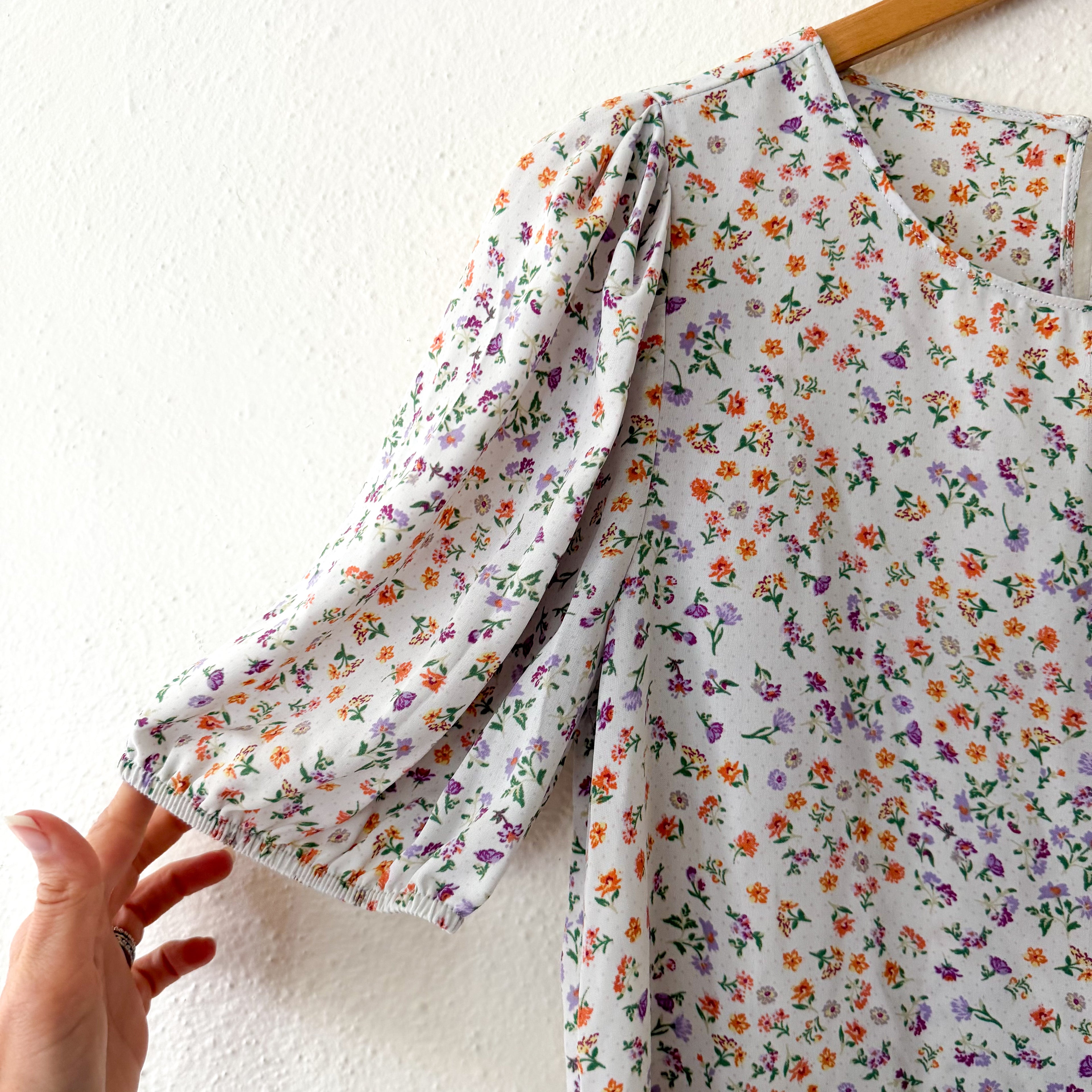 Elodie Cream Floral 3/4 Puff Sleeve Blouse | XS