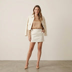 Mango MNG Textured Tweed Italian Straight Fit Mini Skirt in Ecru | 0
