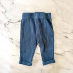 Firsts by Petit Lem Dog Appliqué Navy Blue Thermal Long Sleeve Top Pants Matching Set | 0-3m
