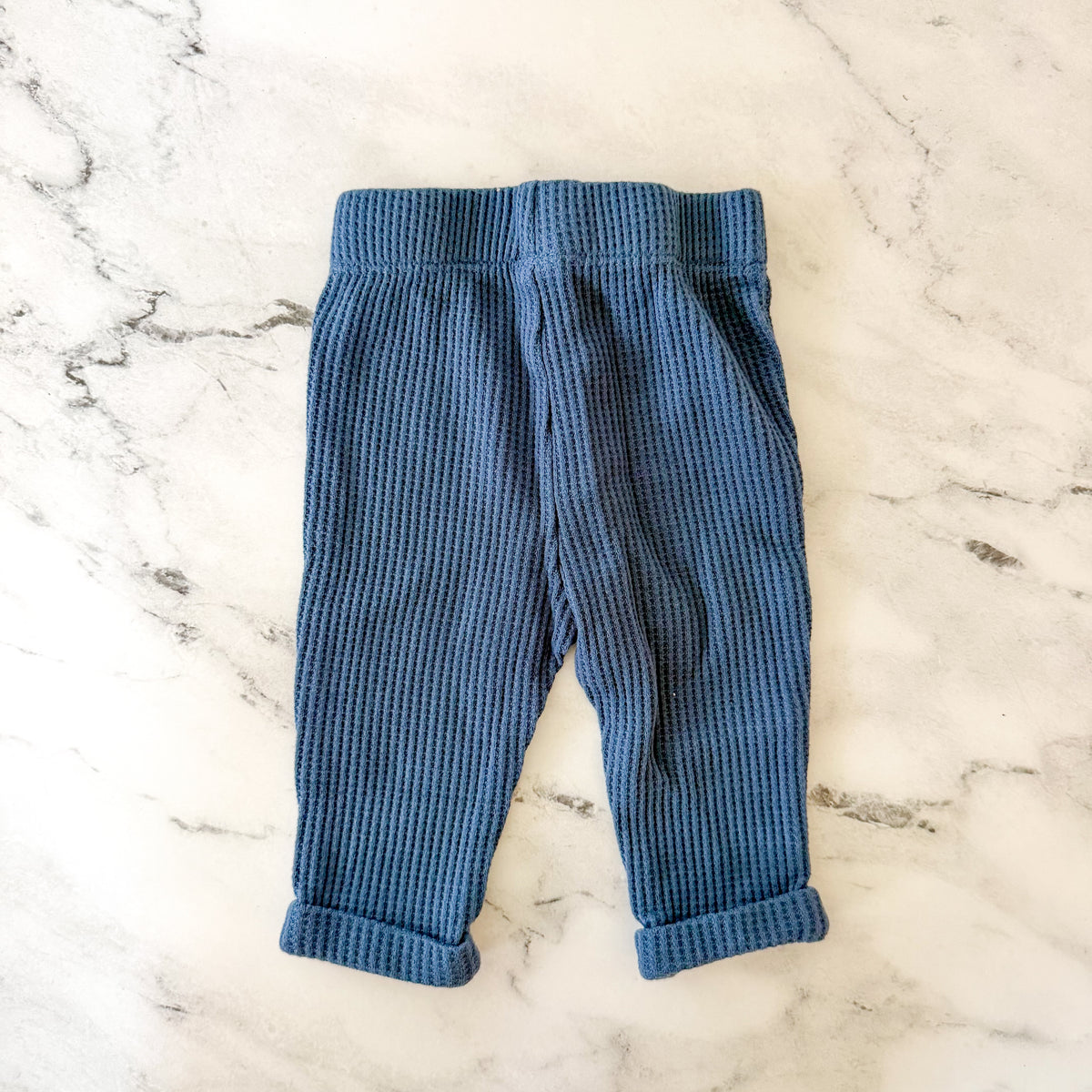 Firsts by Petit Lem Dog Appliqué Navy Blue Thermal Long Sleeve Top Pants Matching Set | 0-3m