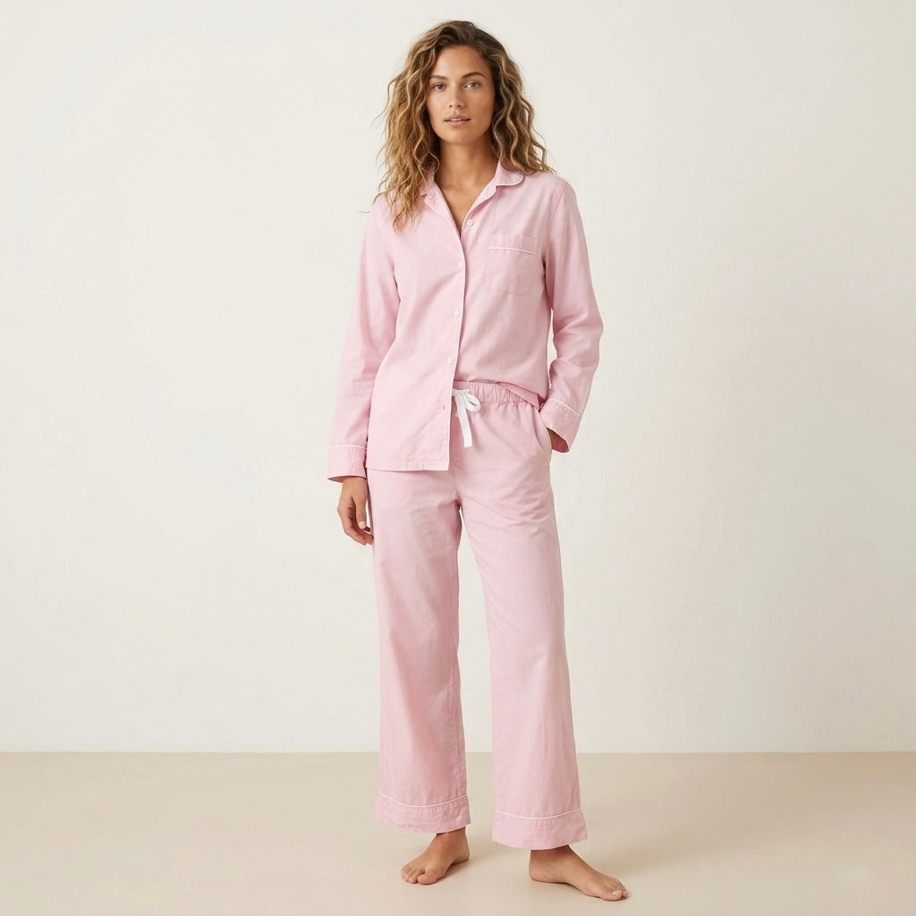 J.Crew Classic Cotton Long Sleeve Sleep Set in Light Pink Blooming Peony Eoe | XXS