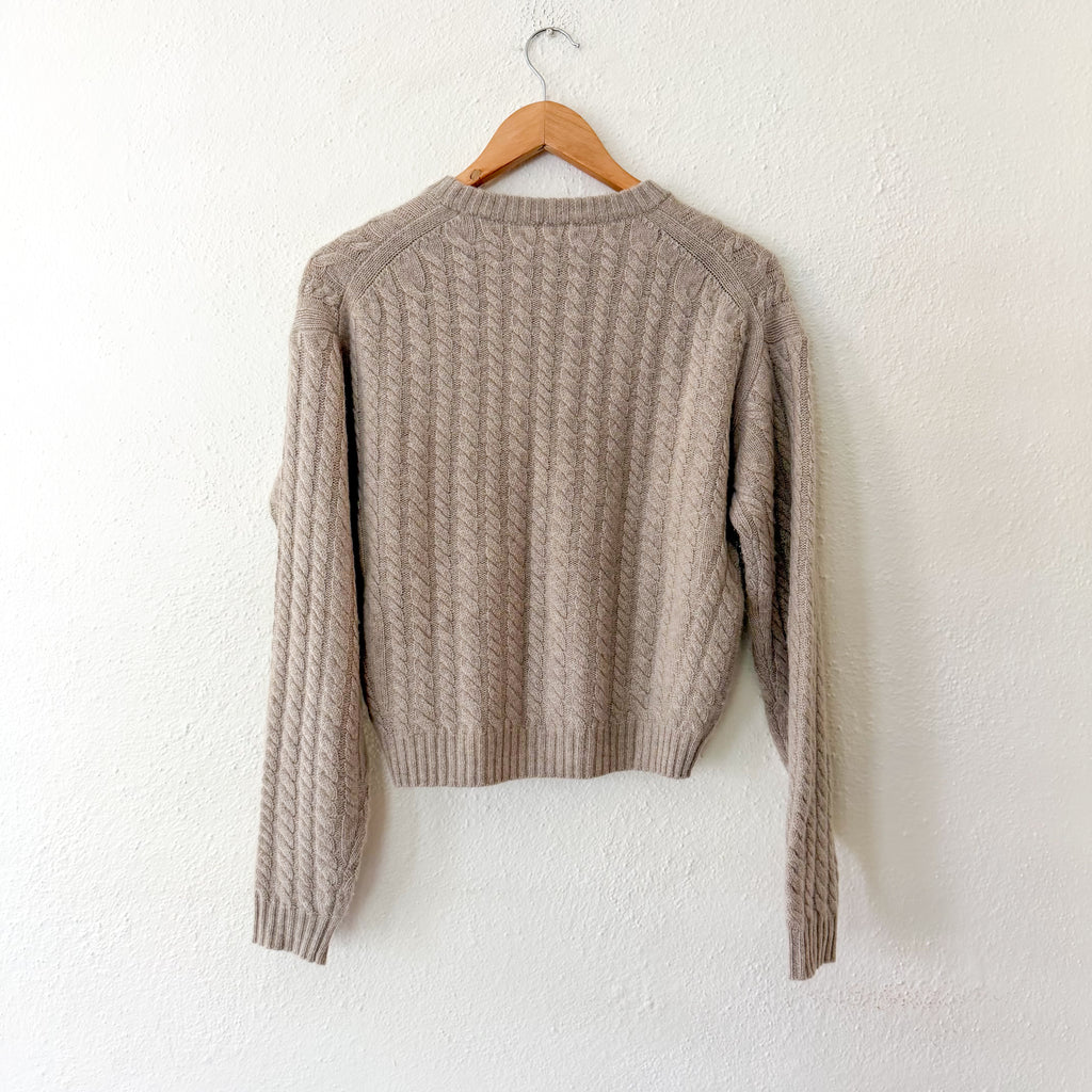 J.Crew 100% Cashmere Perfect Cable Knit Crewneck Sweater in Tan | XS