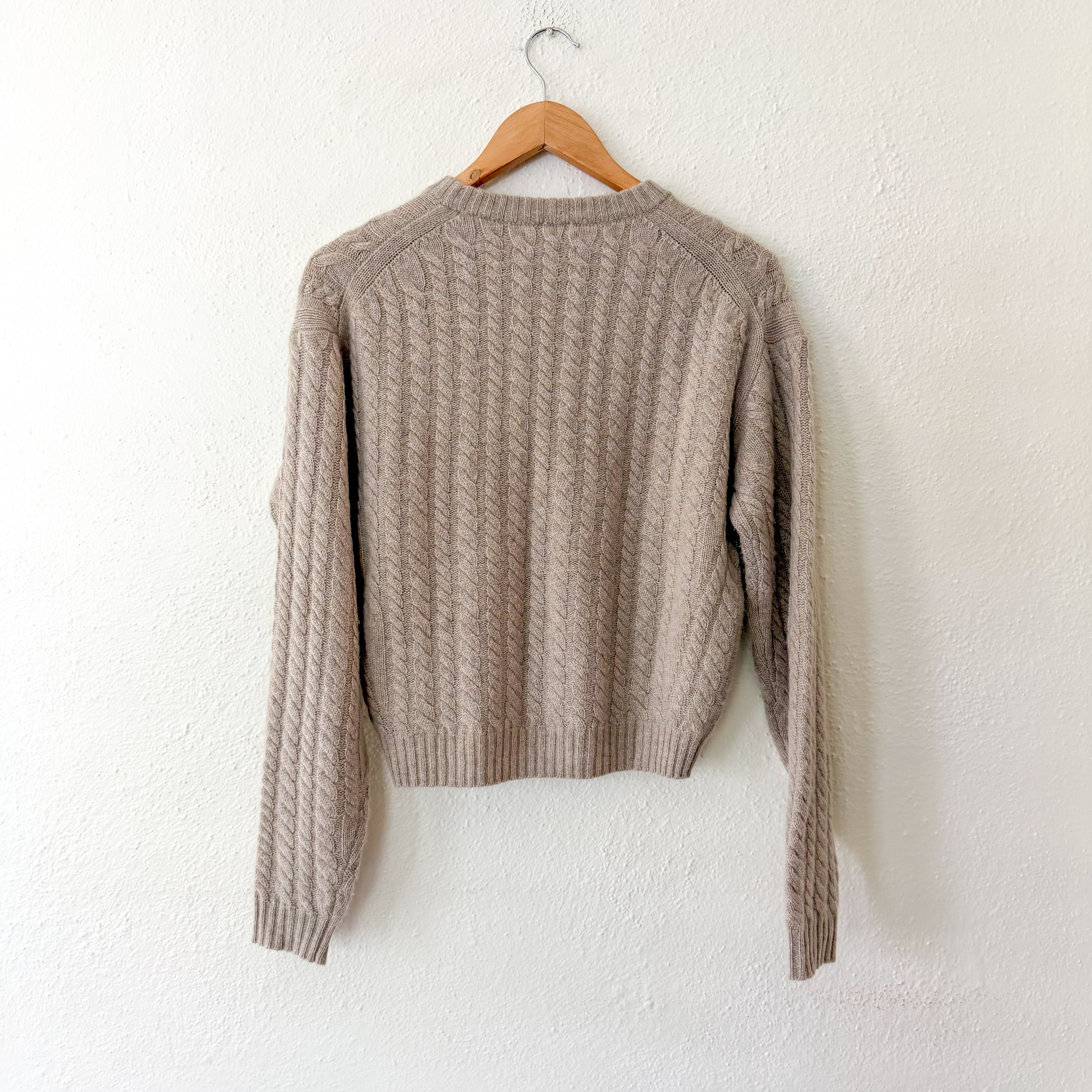 J.Crew 100% Cashmere Perfect Cable Knit Crewneck Sweater in Tan | XS