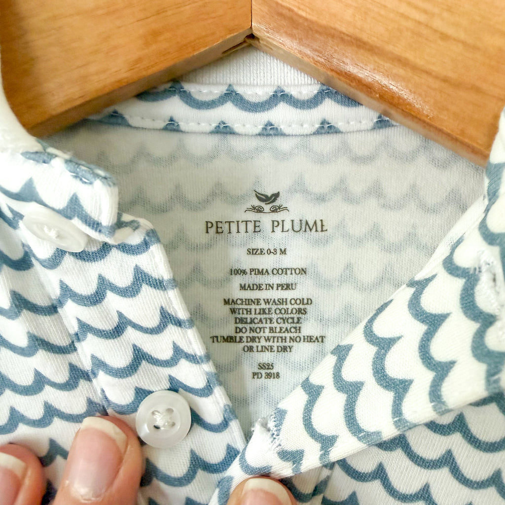 Petite Plume La Mer Pima Cotton Blue Wavy Stripe Summer Collared Romper | 0-3m