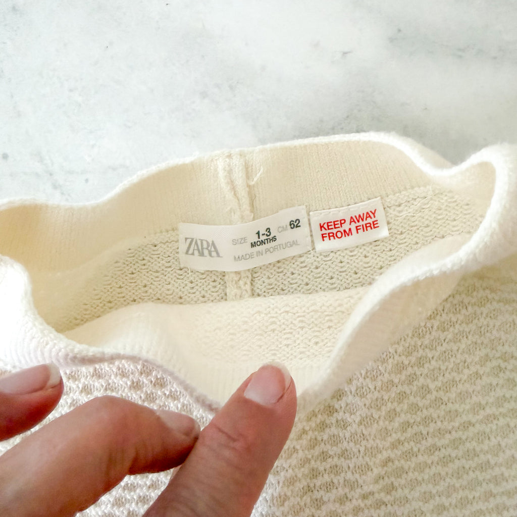 Zara Cream Textured Long Sleeve Sweater + Pants Matching Set | 0-3m
