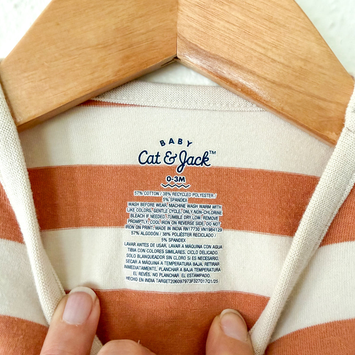 Cat & Jack Pumpkin Cream Wide Stripe Crewneck Short Sleeve Romper | 0-3m