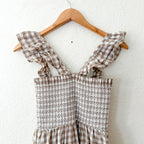 Marea by Liz Joy Sasco Midi Dress in Smocked Tan Dune Gingham | XS