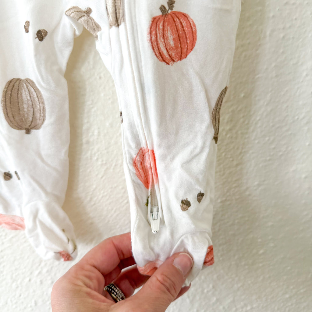 Carter's Just One You Fall Pumpkin Cream Long Sleeve Footed Zipper Sleeper | 3-6m