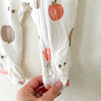 Carter's Just One You Fall Pumpkin Cream Long Sleeve Footed Zipper Sleeper | 3-6m