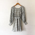 Alice + Olivia Boho Green Filigree Long Sleeve Mini Dress | XS
