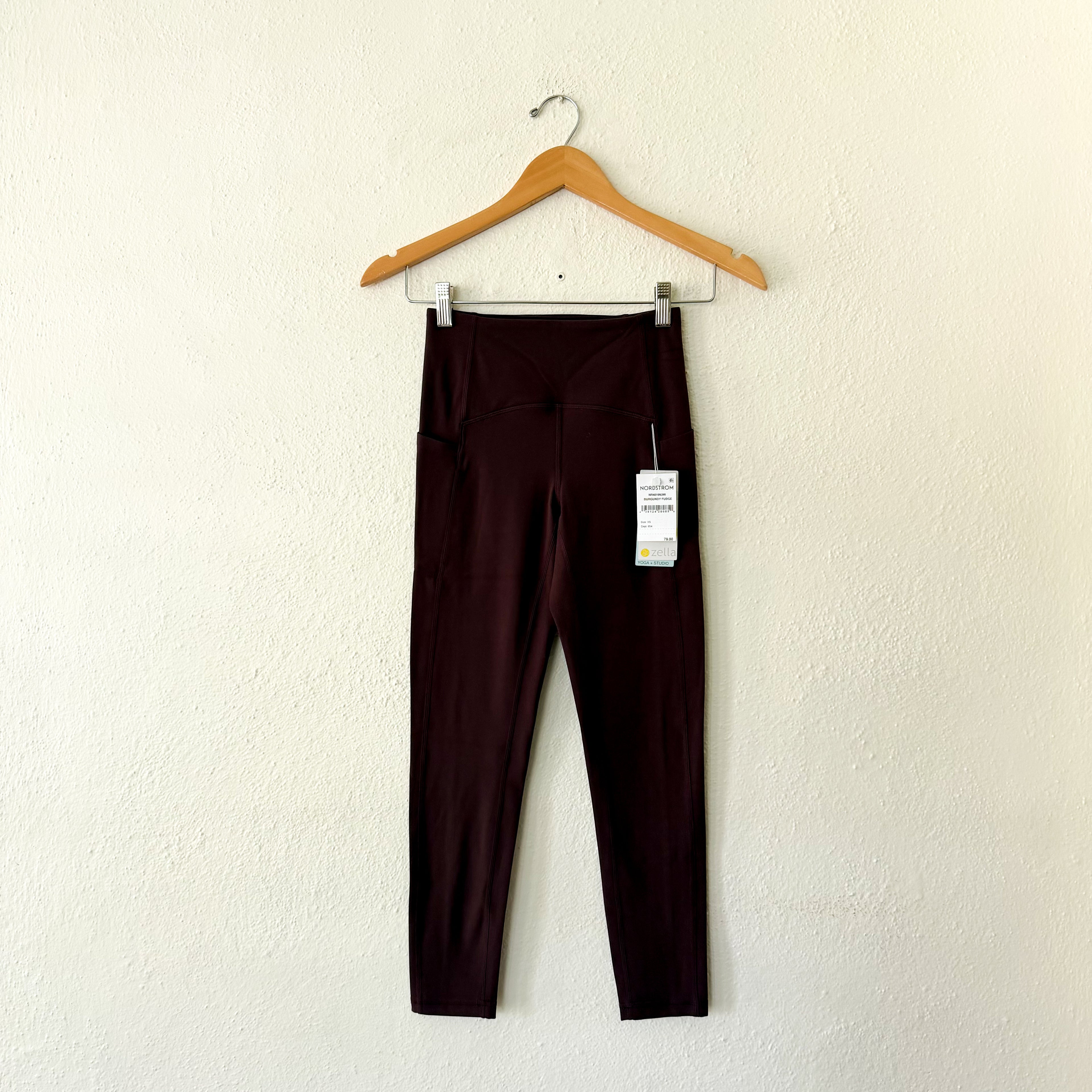 Zella Studio Luxe High Waist Pocket ¾ Length Legging in Burgundy Fudge | XS