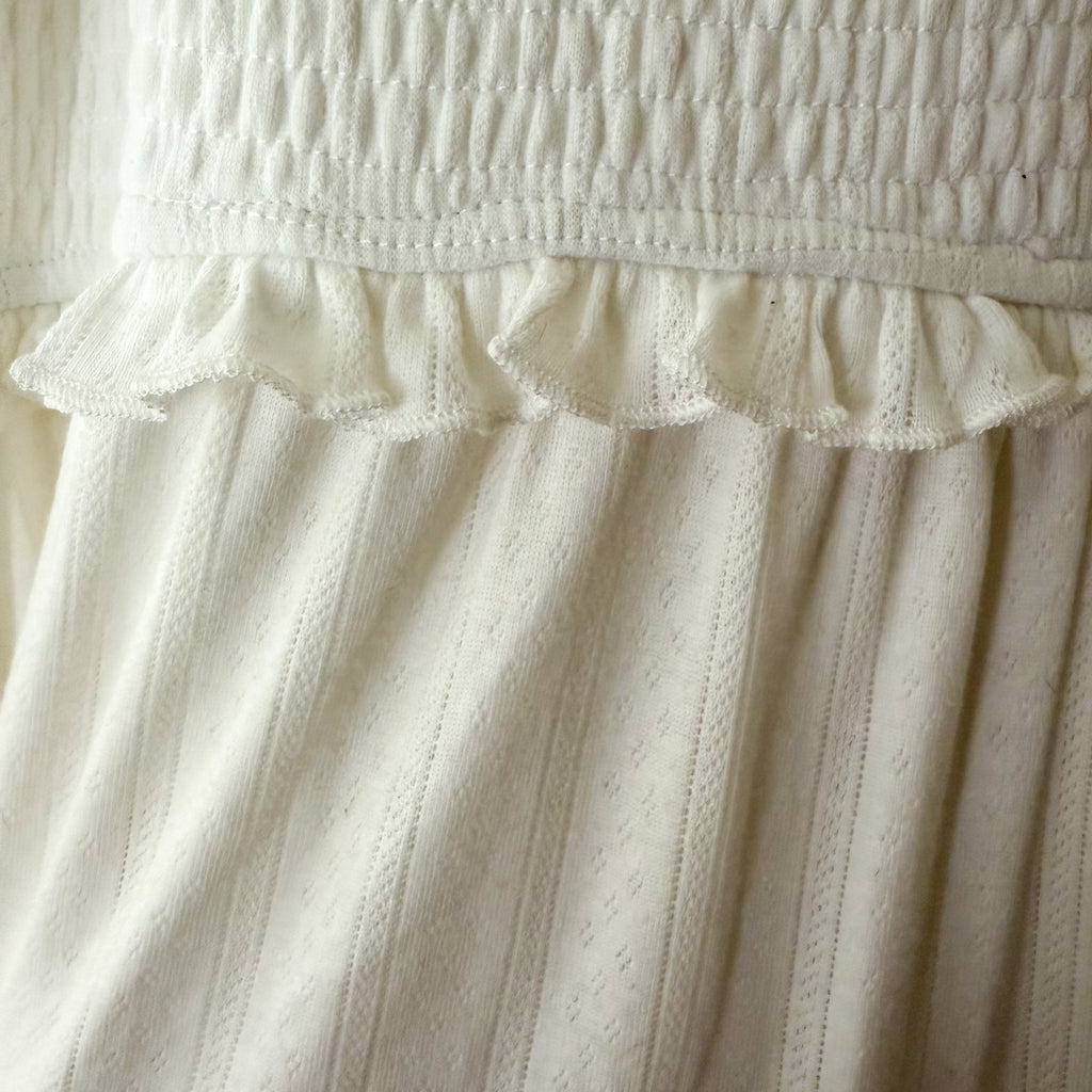 Women’s White Smocked Flutter Sleeve Pointelle Maxi Dress | S