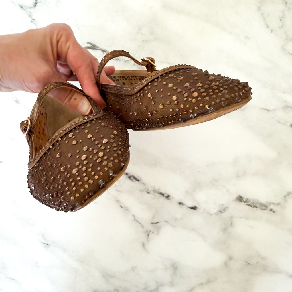 Dolce Vita Reyes Crystal Embellished Ballet Flats in Brown Mesh | 6.5
