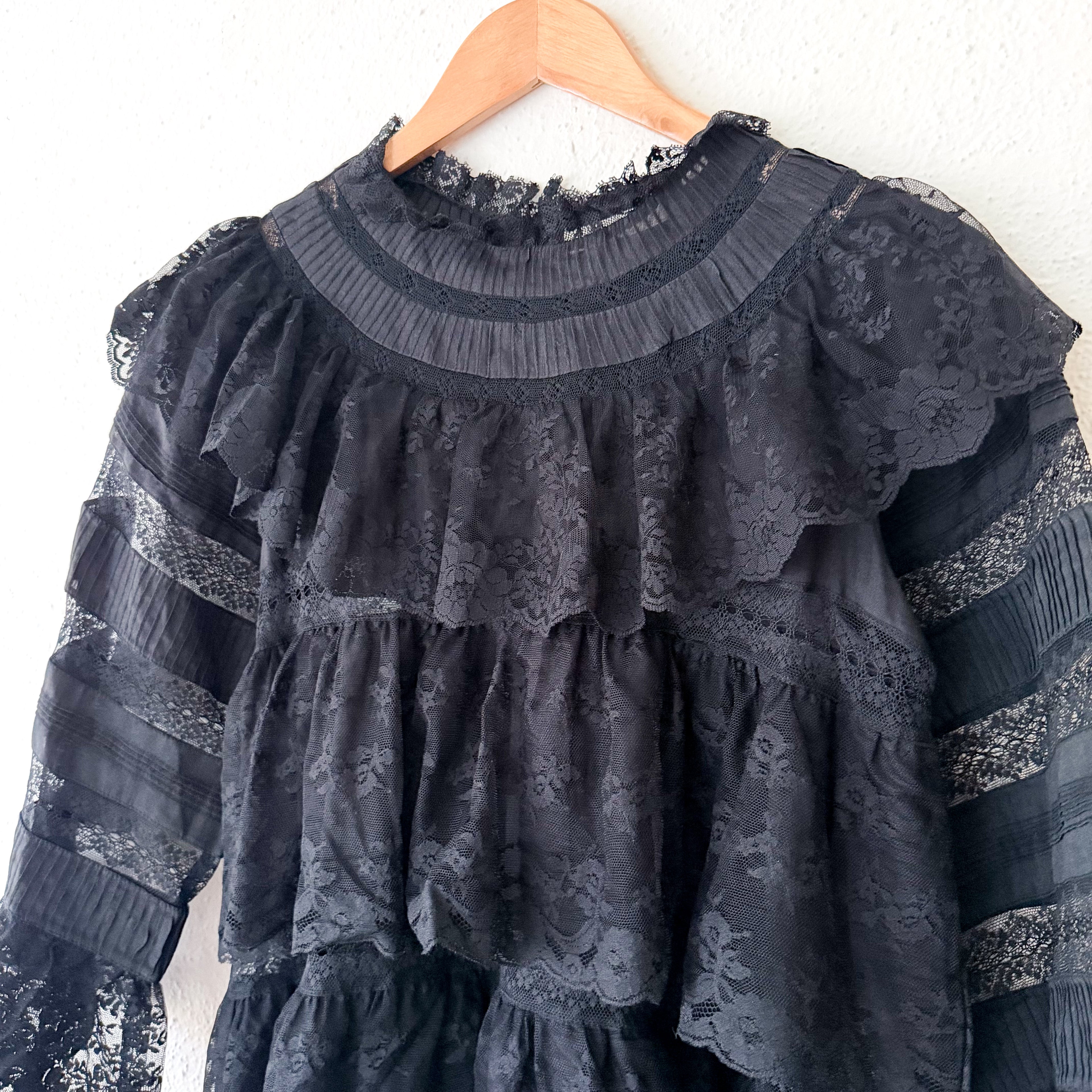 DÔEN Oralie Black Lace 3/4 Sleeve Mini Dress | XS