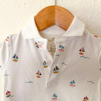 Petite Plume 100% Pima Cotton White Sailboat Collar Short Sleeve Romper | 3-6m