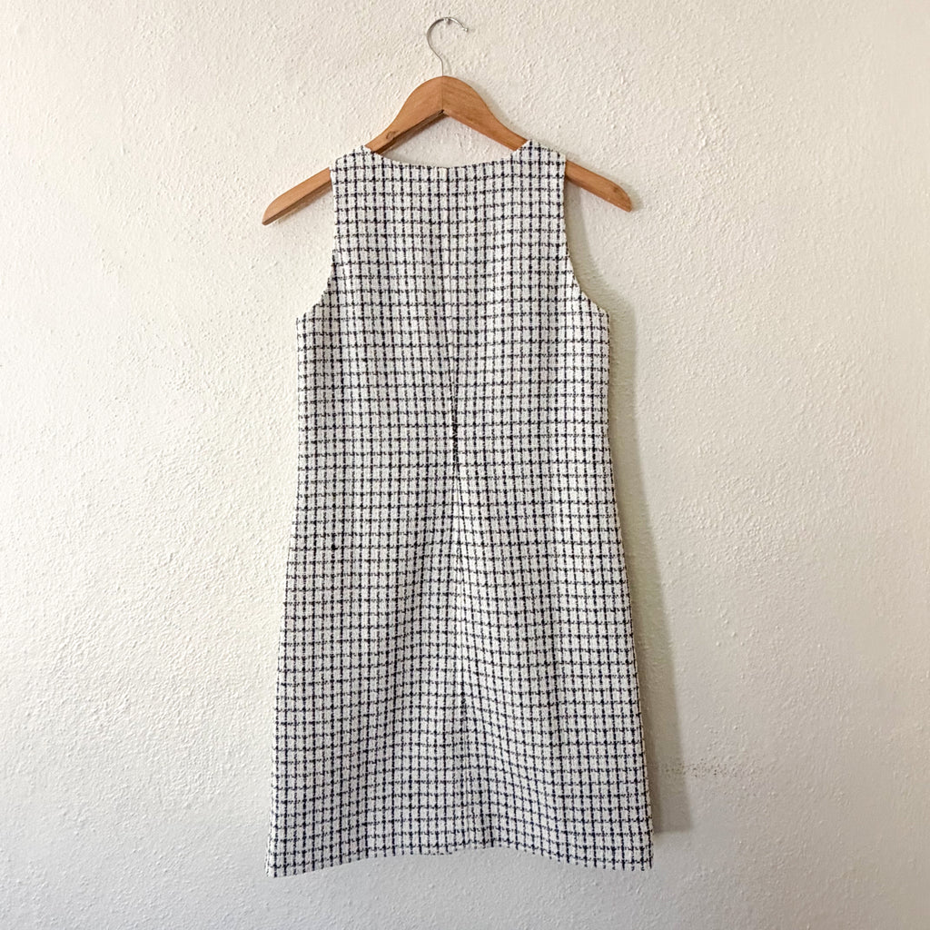 J.Crew Tweed Button-Front Sleeveless Shift Mini Dress in Black & White | 00