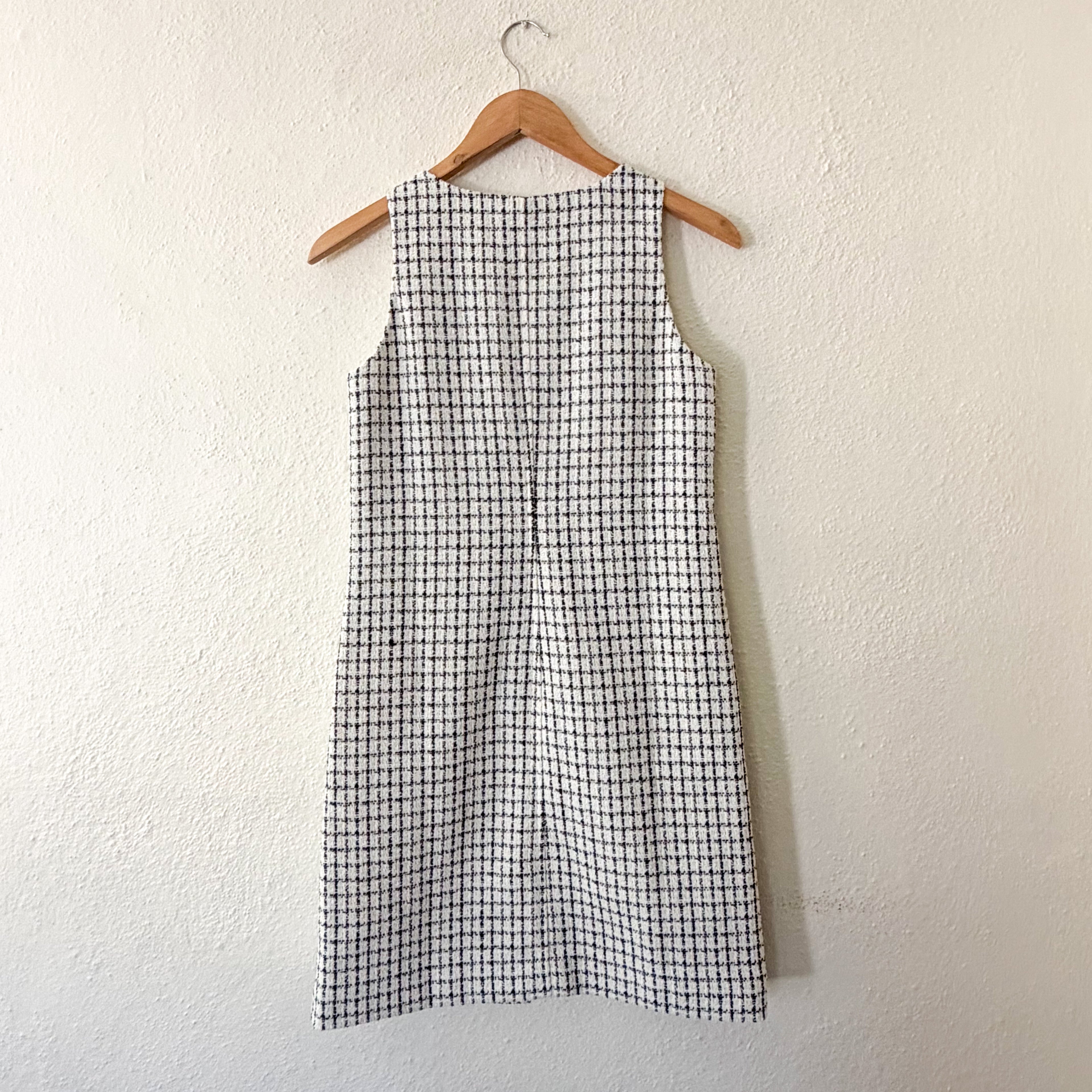 J.Crew Tweed Button-Front Sleeveless Shift Mini Dress in Black & White | 00