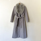 Mango MNG Detachable Faux Fur Collar Longline Wool-Blend Belted Coat in Ice Grey | XXS