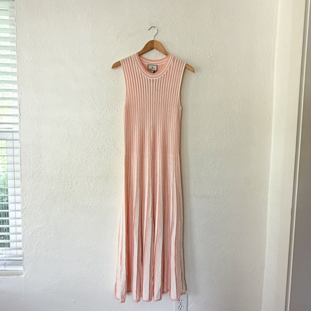 Tuckernuck Aime Stripe Pleated Knit Dress in Light Pink Stripe | XS