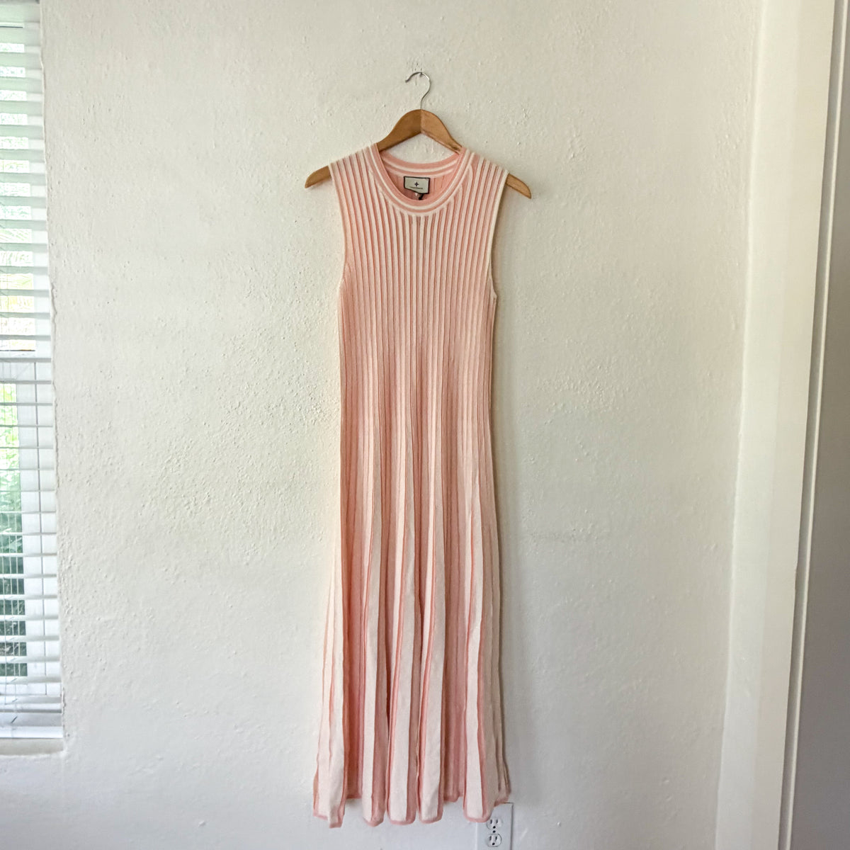 Tuckernuck Aime Stripe Pleated Knit Dress in Light Pink Stripe | XS