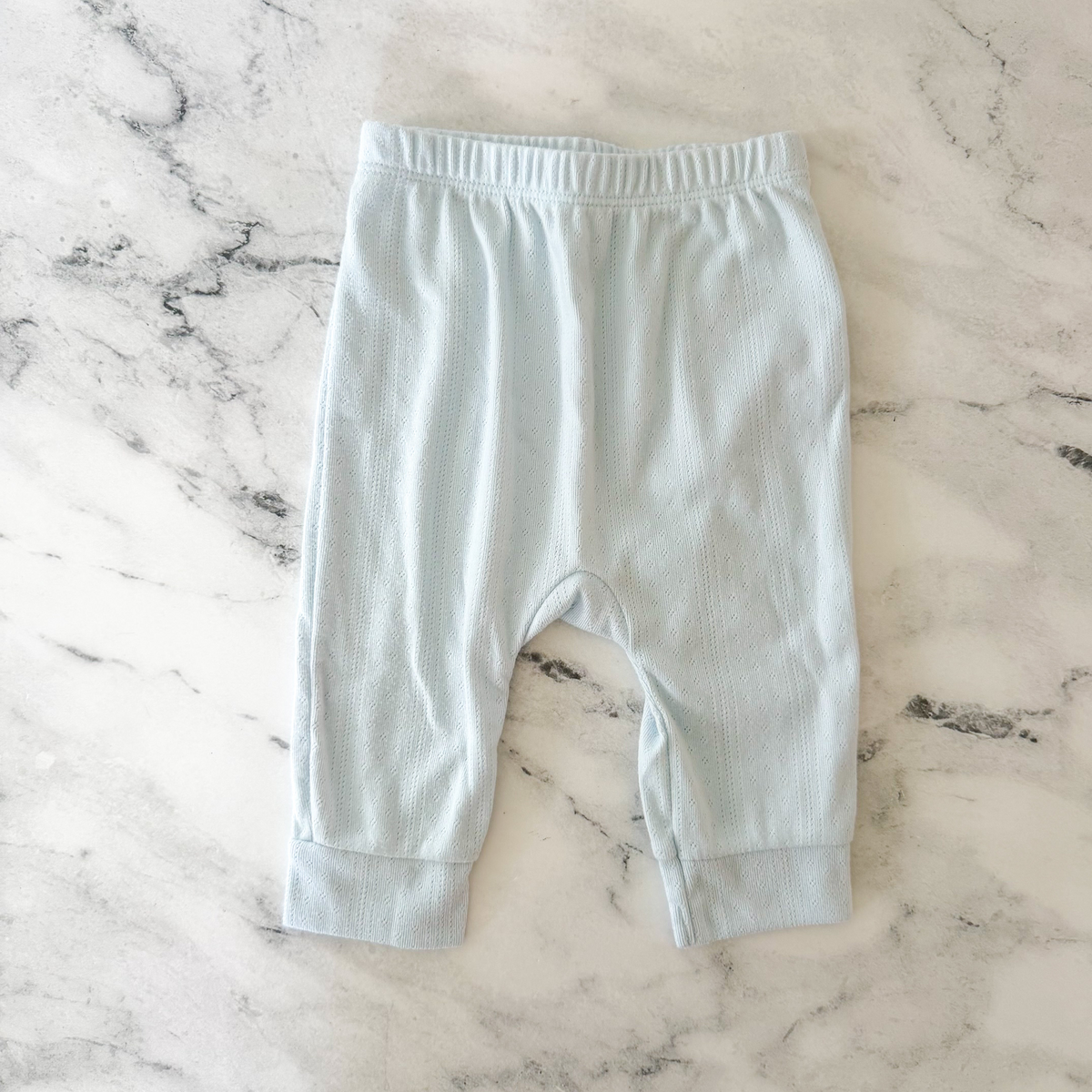 Cloud Island Powder Blue Long Sleeve Pointelle Bodysuit + Pants Matching Set | 3-6m