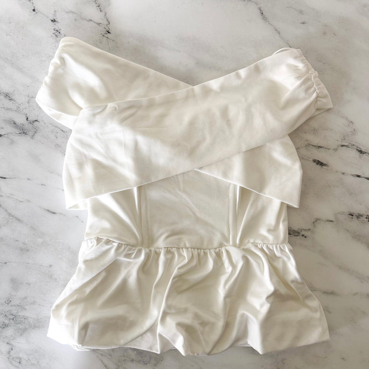 ASTR The Label White Tennille Off Shoulder Peplum Top | S