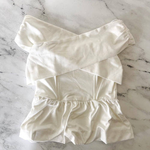 ASTR The Label White Tennille Off Shoulder Peplum Top | S