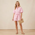 Karen Millen Pink Cotton Poplin Balloon Sleeve Button Down Romper | 2