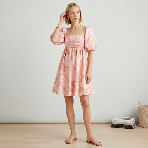 J.Crew Collection Pink Floral Puff-Sleeve Mini Dress in Windswept Floral | 00