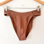 Abercrombie & Fitch Mid-Rise Rouched Side Bikini Bottoms in Brown | S