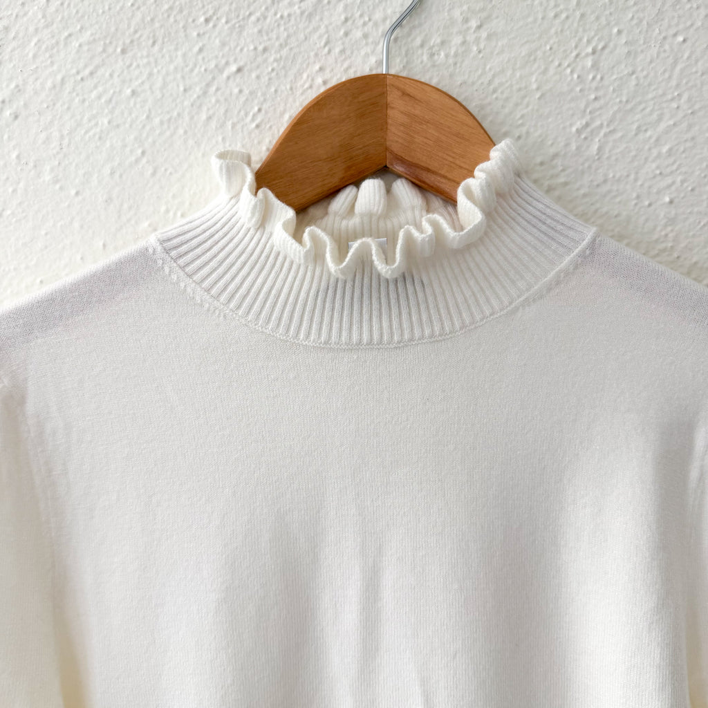 Cece Ruffle Mock Neck Sweater in Ivory | XS