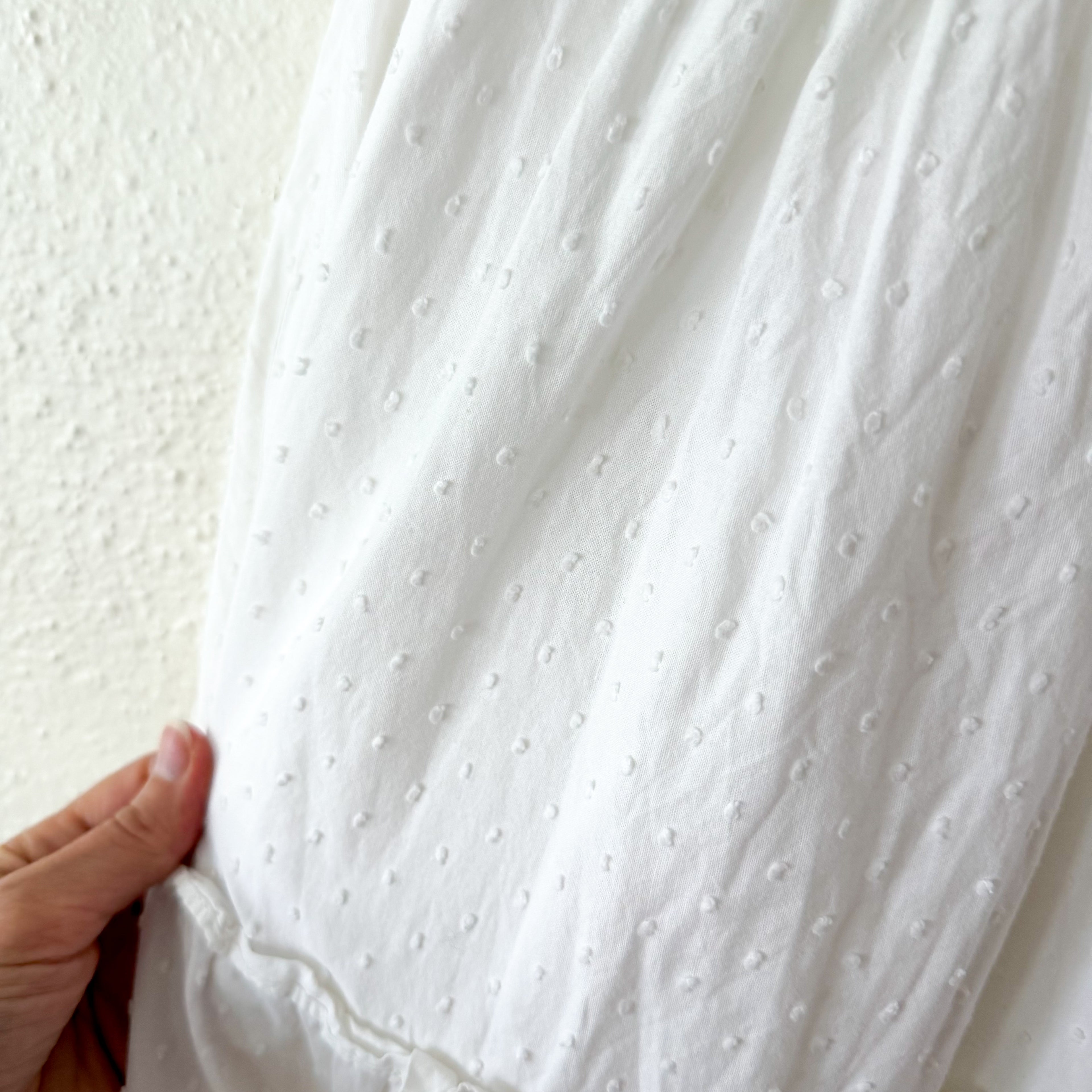 O.P.T. Calypso Cotton Smocked White Swiss Dot Midi Dress | XS