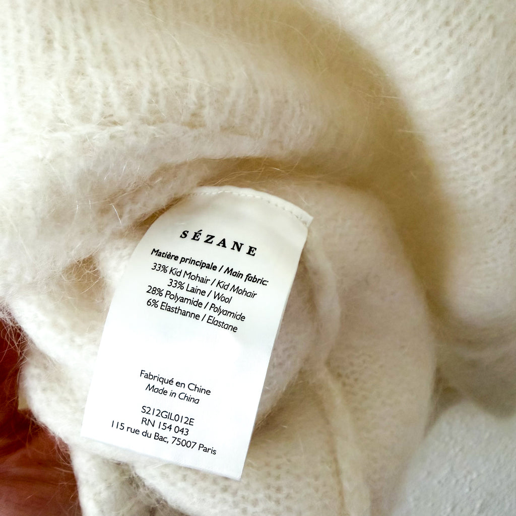 Sézane Angie Mohair Merino Wool Button Down Cardigan in Ecru | XXS
