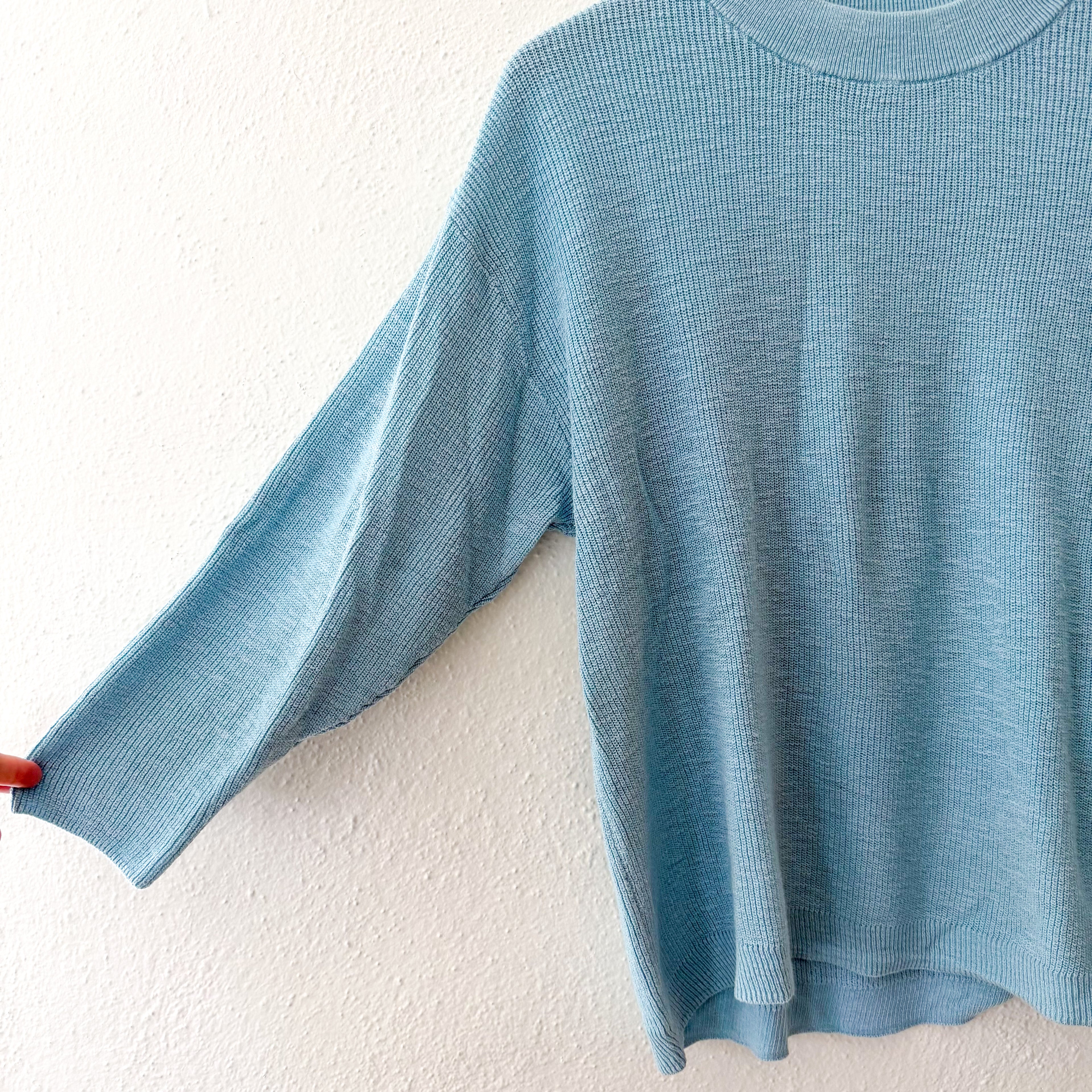 Free People Beach Turquoise Crewneck Open Weave Pullover Sweater | XS