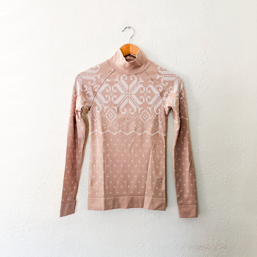 Sweaty Betty Fair Isle Jacquard Seamless Turtleneck Base Layer Long Sleeve Shirt | XS