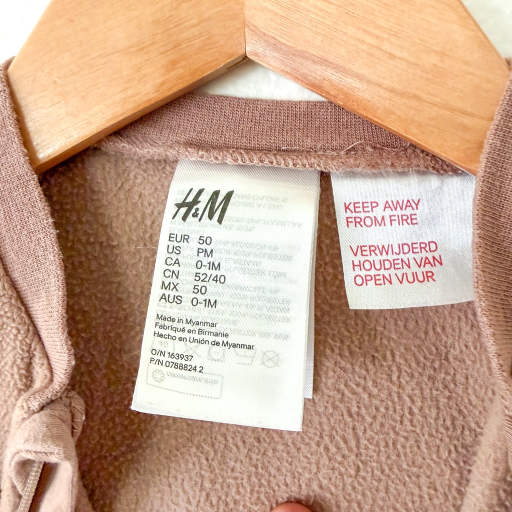 H&M Brown Fleece Zip-Front Sleeper Jumpsuit | PM (Premie)