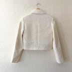 Mango MNG Textured Tweed Italian Fabric Jacket with Gold Buttons in Ecru | XXS