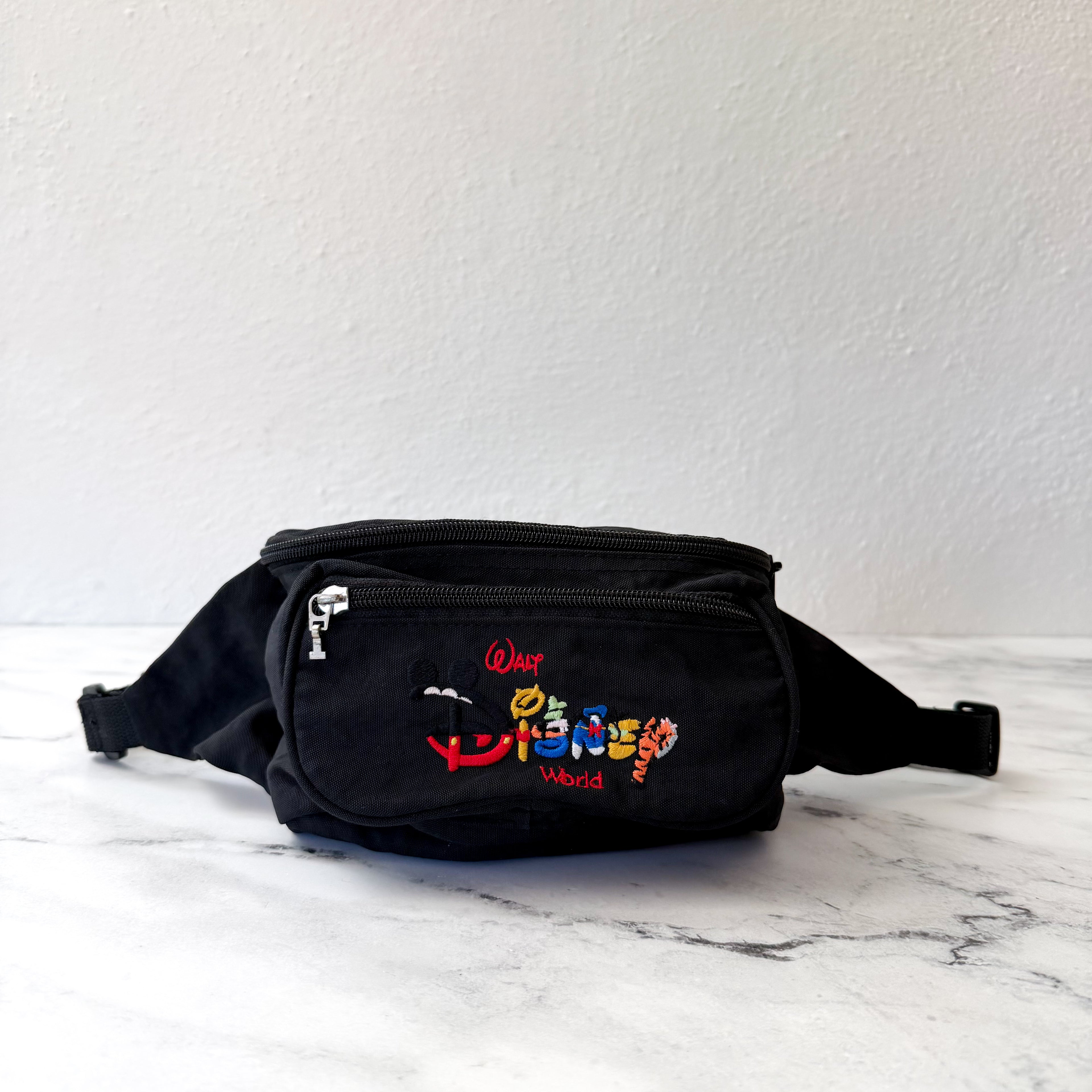 Vintage 90s Walt Disney World Embroidered Fanny Pack | Black Retro Waist Bag