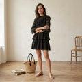 DÔEN Oralie Black Lace 3/4 Sleeve Mini Dress | XS