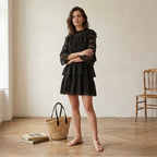 DÔEN Oralie Black Lace 3/4 Sleeve Mini Dress | XS