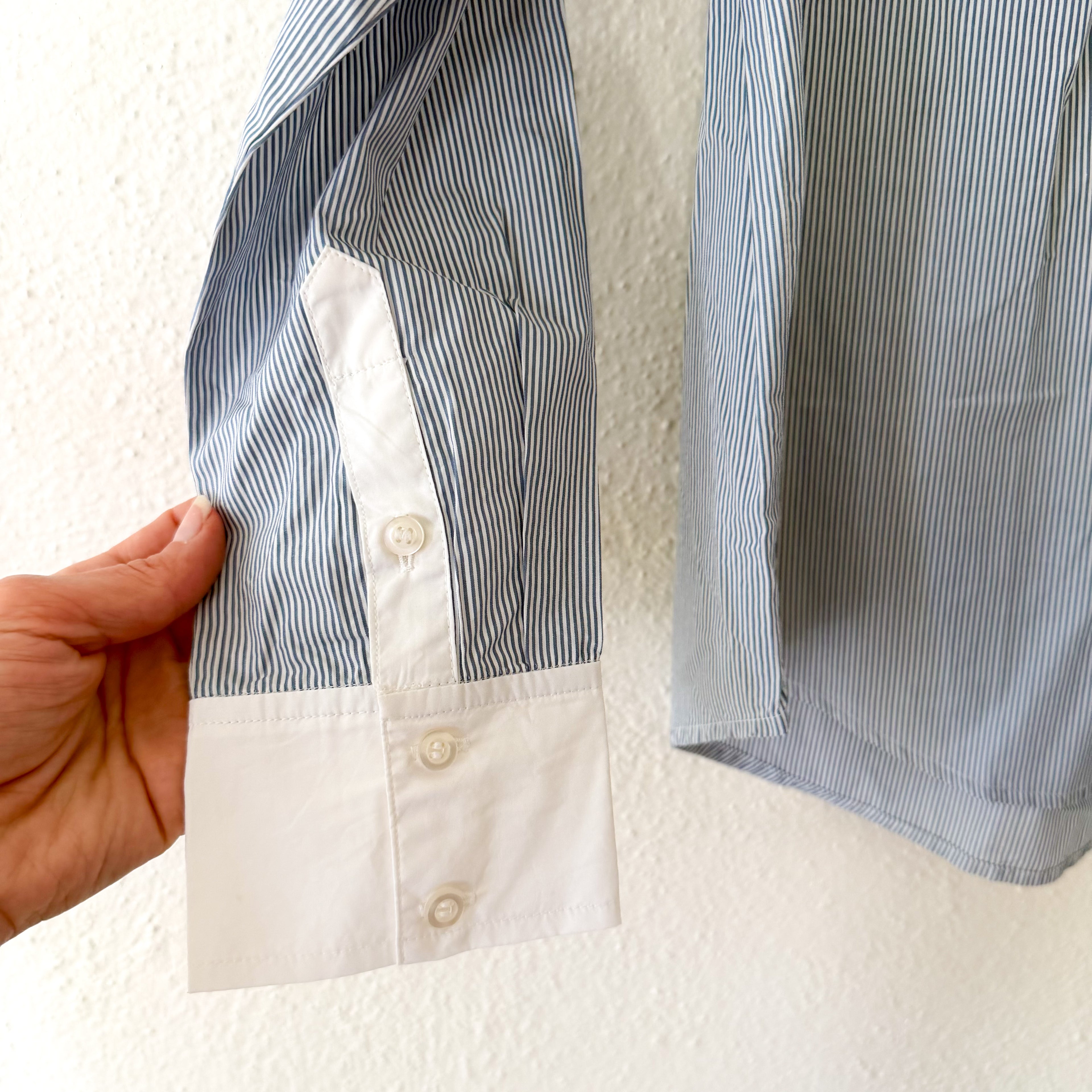 & Other Stories Paris Atelier Button Up Long Sleeve Shirt in Blue Pinstripe | 0