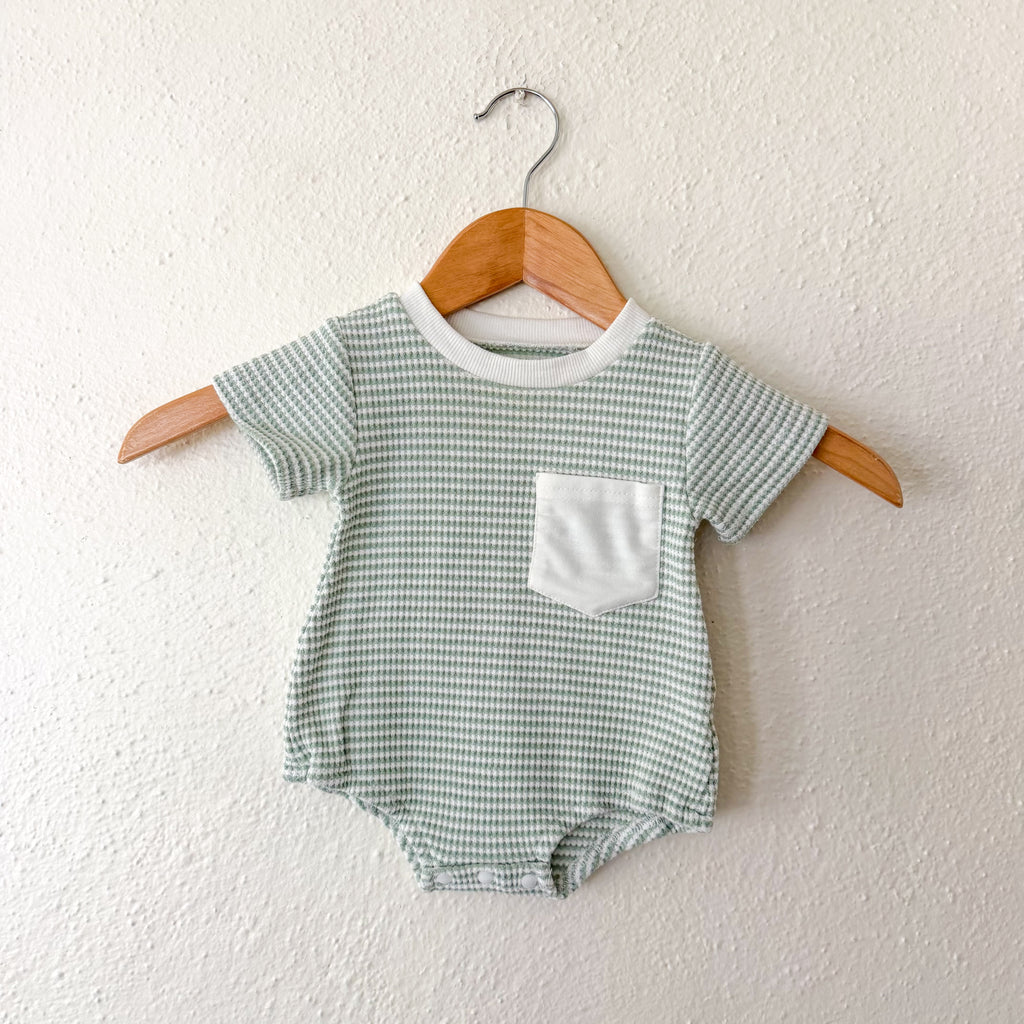 Unbranded Sage & Cream Striped Waffle Knit Baby Bodysuit | 0-3m