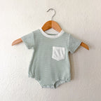 Unbranded Sage & Cream Striped Waffle Knit Baby Bodysuit | 0-3m